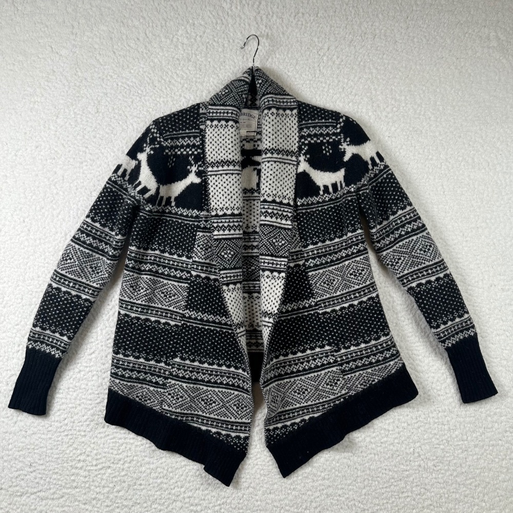Cambridge Dry Goods Lambswool Blend Cardigan Nordic Fair Isle Reindeer Holiday S